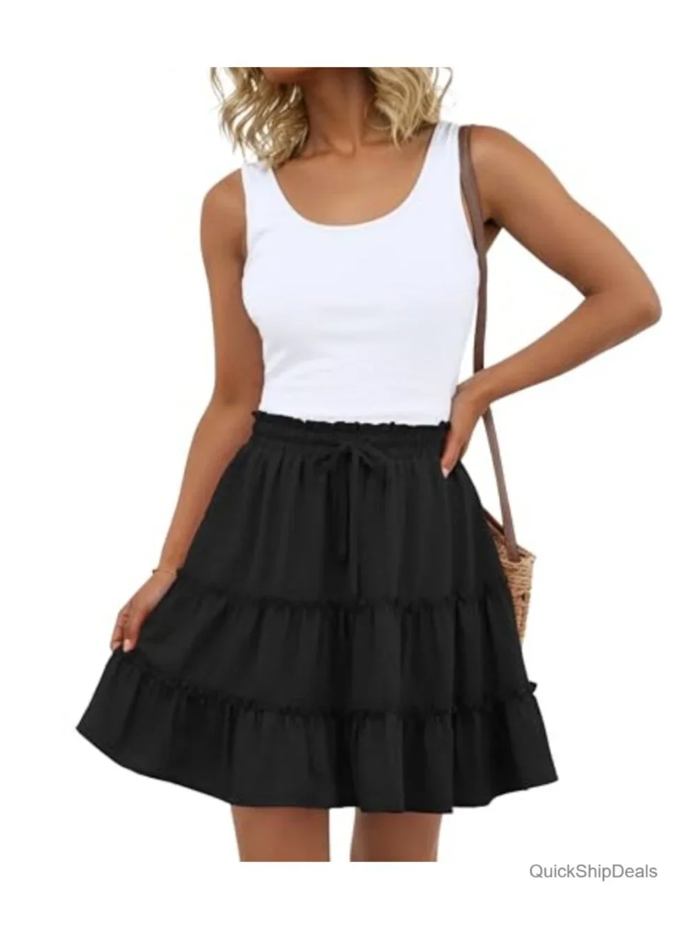 Women's Ruffle Skort with Built-in Shorts, Pockets, High Waist, Flowy Tiered